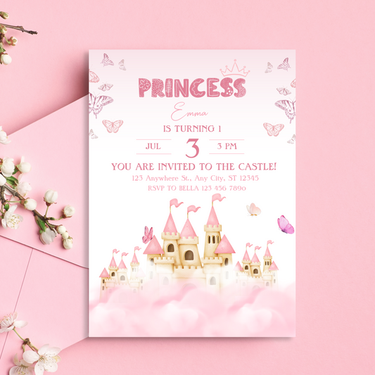 Pink Princess Castle Invitations (1,10,30,50)