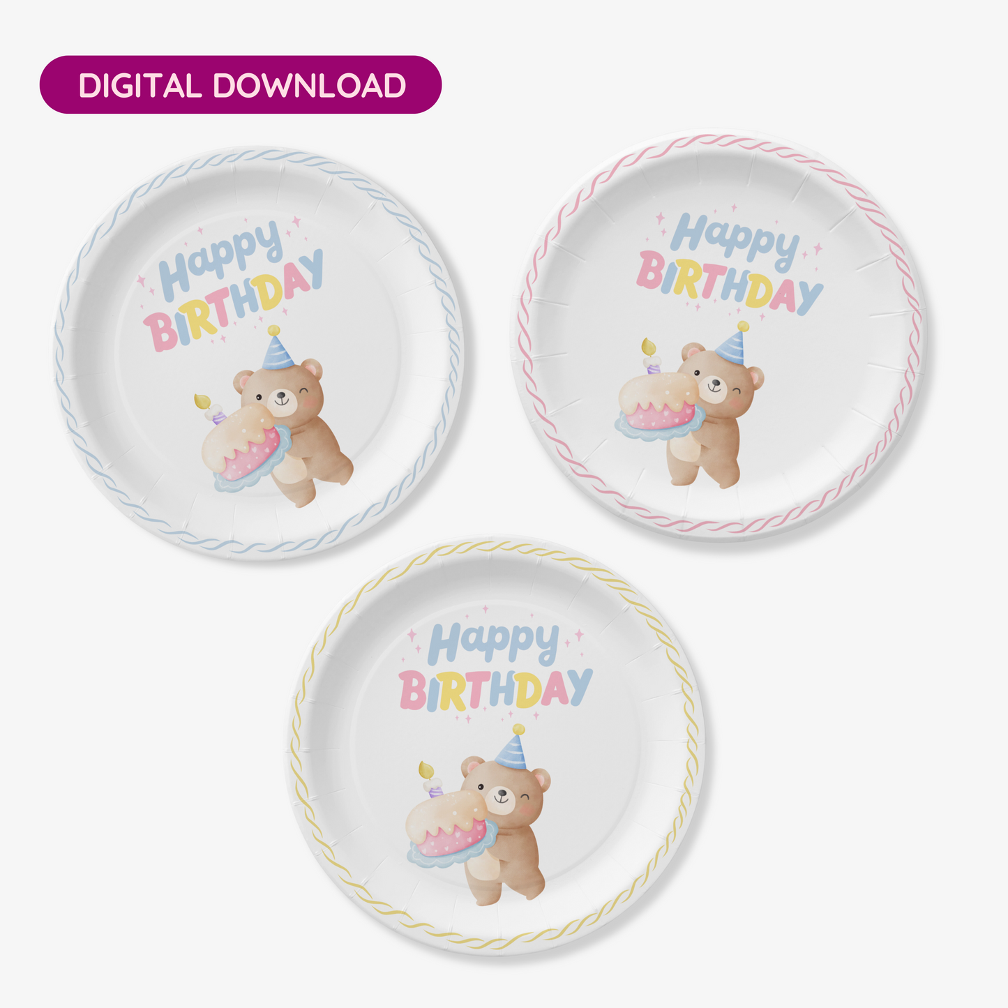 Teddy Bear's Happy Birthday Party Paper Plates (DIGITAL DOWNLOAD)