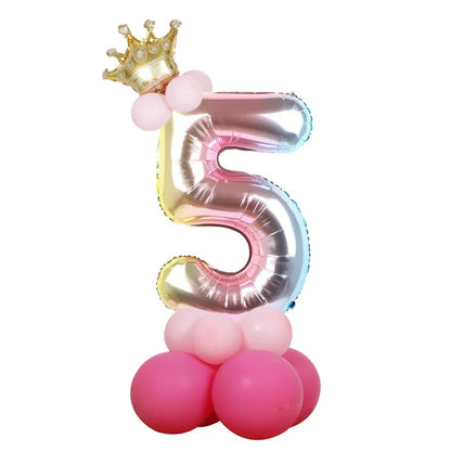 Rainbow & Gold Princess Crown Number Balloons