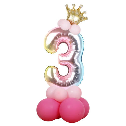 Rainbow & Gold Princess Crown Number Balloons