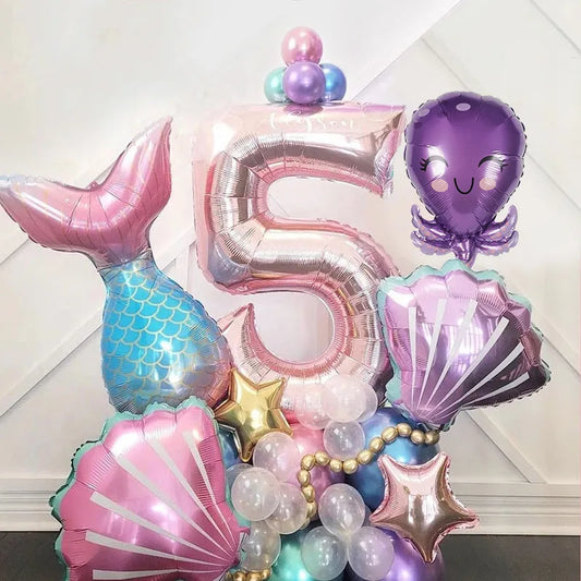 Rose Gold Numbers & Mermaid Foil Balloons