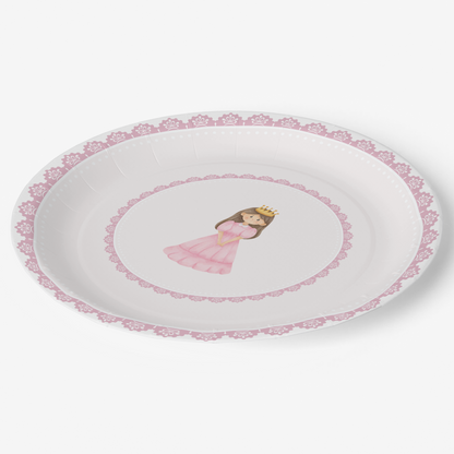 Brunette Pink Princess & Lace Paper Plate Design (DIGITAL DOWNLOAD)