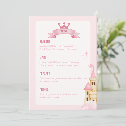 Pink Princess Castle Menu Cards